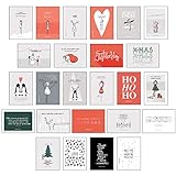 25 handgemachte Weihnachtskarten: Hochwertiges Weihnachtskarten Postkarten Set mit Detailverliebten und Hand designten hochwertigen Postkarten mit Sprüchen und Zitaten