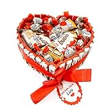 Kinder Schokolade Geschenk - Der perfekte Valentinstags-Überraschung mit einer originellen Schokoladen-Mischung: Kinder Bueno, Schokobons, Happy Hippo, Cards in Herzform verpack