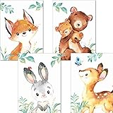 LALELU-Prints | 4er Set Poster Kinderzimmer Deko Junge | Zauberhafte Wald-Tiere | strahlende Farben | ein Hingucker im Babyzimmer (DIN A4 ohne Rahmen)