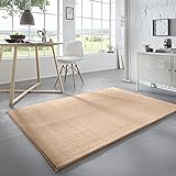 Taracarpet Waschbarer Flauschiger Uni Kurzflor Teppich, Anti-Rutsch, Felloptik, Super Soft Beige 050x080 cm
