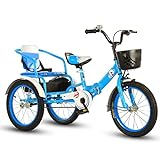 LSQXSS Zusammenklappbare 3-Rad-Cruiser-Fahrräder für Kinder und Erwachsene, Tret-Dreiräder mit aufblasbarem Rad, höhenverstellbare Vorder-Hinterrad-Korb-Trikes, Ride-On-Tretauto, Tandem-Fahrrad