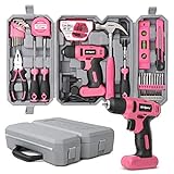 Hi-Spec 58 teiliges Werkzeugset in Pink mit 8V Bohrschrauber. Leicht, kabellos und wiederaufladbar. Handwerkzeuge für Haushalt DIY Reparatur & Wartung und in Werkzeugkoffer