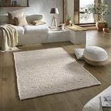 TacaHome Wollteppich Natur Handweb Teppich I Reine Schur-Wolle im Skandinavischen Design I Wohnzimmer Schlafzimmer Esszimmer Kinderzimer Büro | 140 x 200 cm N
