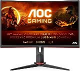 AOC Gaming CQ27G2U - 27 Zoll QHD Curved Monitor, 144 Hz, 1ms, FreeSync Premium (2560x1440, HDMI, DisplayPort, USB Hub) schwarz/rot