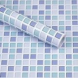 Hode Fliesenaufkleber Mosaik Blau 40X300cm PVC Selbstklebend für Küche Bad Wasserdicht Dekorative Fliesen Folie