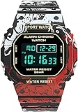 QHG Herren Sport Analog Armband Digital Electronic Drachen Uhr Wasser Stoßfest Luxus Militärische männliche Armbanduhren (Color : BlackRed)