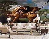 XHXI Lion And Horse Fighting Wallpaper TV Sofa Bedding Ktv Hotel Wohnzimmer Schlafzimmer Wohnzimmer fototapete 3d Tapete effekt Vlies wandbild Schlafzimmer-300cm×210cm