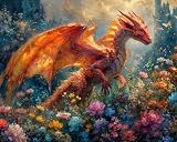 YarnAdventures Malen Nach Zahlen Erwachsene,Drache fliegt über Burg,Paint by Numbers DIY Acrylpigment ölgemäLde Kit für Art Home Decor,40x50cm Ohne R