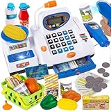 HERSITY Große Kinderkasse, Spielzeug Kasse mit Scanner und Sound Rechenmaschinen, Spiel Supermarkt Kinder Kaufladen Zubehör Rollenspiel Geschenk Jungen Mädchen 3 4 5 J