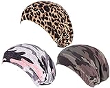 Biruil Satin gefütterte Schlafmütze Slouchy Cap Beanie Slap Hut Haarabdeckung Wrap Turban Kopfbedeckung für Frauen, 3er-Pack Camouflage Leopard, Einheitsgröße