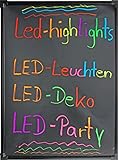 LED-Highlights Deko Leuchtschild Reklame Tafel 80 x 60 cm mit Fernbedienung und 8 Neon Stifte Leuchttafel Werbeschild Buchstaben Bunt Beschreibbar Leuchtreklame Licht Box