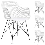 IDIMEX Esszimmerstuhl Alicante im Retro Design, Stühle Küchenstuhl Essstühle Armlehnstuhl, im 4er Set, Kunststoff in weiß