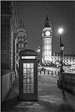 Posterlounge London Telefonzelle und Big Ben, schwarzweiß Acrylglasbild von Jan Christopher Becke Wandbilder für jeden Raum 20 x 30 cm Schwarz-Weiß Städte Wanddeko