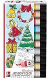 Marabu 0406000013894 - Window Color Christmas Set, 10 Fenstermal-Farben á 25 ml und eine Mal-Vorlage mit 20 Motiven, Farben auf Wasserbasis, geeignet für Glas, Spiegel, Fliesen und F