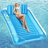ZHKGANG Aufblasbare Pool-Floats – Pool-Liege-Float Für Erwachsene Für Schwimmbäder,Aufblasbares Solarium Mit Abnehmbarem Kissen,4-in-1-Sonnenbad-Solarbett-Floatie-Spielzeug,Blue
