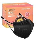 HUHETA FFP2 Maske Schwarz, Kleine Größe, 30 Stück, CE 0598 Zertifiziert, 4-Lagen-Atemschutzmaske mit verstellbarem Gummiband und anpassbarem Nasenbügel