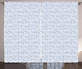 ABAKUHAUS Jugendstil Rustikaler Vorhang, Vintage Iris-Blüte, Wohnzimmer Universalband Gardinen mit Schlaufen und Haken, 280 x 225 cm, Baby Blue Weiß