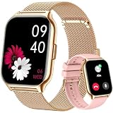 Popglory Smartwatch Herren Damen, 2.01'' Fitnessuhr mit Blutdruckmessung Telefonfunktion, Fitnesstracker Herzfrequenz Schlafmonitor SpO2, Sportuhr Schrittzähler für Android iOS
