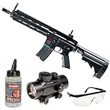 2EAGLE Airsoft-Gewehr-Komplettpaket HK416C/Farbe: Schwarz/Hochbeständiger ABS-Kunststoff/Elektromodell (0,5 Joule)/Burst-Modus/Lieferung mit Zubehör