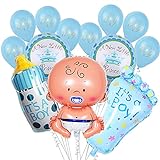 Babyparty Deko, 15PCS Blau Gender Reveal Party Dekoration mit Jungen Ballon es ist EIN Junge Luftballons Babyflasche Fußförmige Helium Folienballon für Mama zu Sein Gender Reveal Party Mehrweg