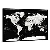 Trip Map Pinnwand Weltkarte - Leinwand Weltkarte Pinnwand mit Pins - Schwarz & Weiß Farbe - zur Personalisierung - Gerahmte Weltkarte zum Pinnen - 150x100 cm; 120x80 cm; 100x70 cm Größen