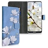 kwmobile Wallet Case kompatibel mit Nokia 2.4 - Hülle mit Ständer Kartenfächer Magnolien Taupe Weiß Blaugrau