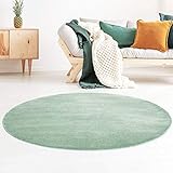 Taracarpet Kurzflor-Designer Uni Teppich extra weich fürs Wohnzimmer, Schlafzimmer, Esszimmer oder Kinderzimmer Gala Mint grün 120x120 cm rund
