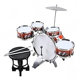ISO TRADE Schlagzeug für Kinder XL Bass 4 Trommeln Becken Hocker Drumsticks Drum-Set 1551
