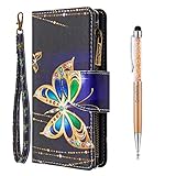 Grandoin für Xiaomi Mi CC9 Pro/Mi Note 10 Hülle, Handyhülle im Brieftasche-Stil, Handytasche PU Leder Reißverschluss Klappbarer Flip Cover Bunte Muster Case Schutzhülle (Großer Schmetterling)