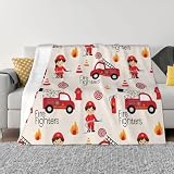 Kleine Jungen und Mädchen mit Feuerwehrmann-Aufdruck, Flanell, ultraweich, Mikrofleece-Decke, leicht, warm, geeignet für Betten oder C