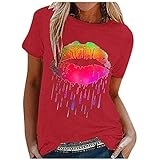 Sasaquoy T-Shirt Damen Sommer Oberteile Lippenabdruck Kurzarm Tee Tops Casual Rundhals Shirt Hemd Bluse Female Teenager Mädchen