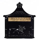 Birendy Antiker edler Briefkasten GLY 04 Antik Schwarz Wandbriefkasten, Nostalgischer Englischer Briefkasten Alu - Guss 45 cm hoch Mit Befestigungsmaterial für die Wand. mit 2 Schlüsseln, Rostfrei