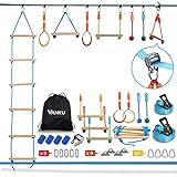 Vanku Ninja Line Slackline Set für Kinder 15 Meter mit Kletterleiter, Kletterstangen, Turnringen, Seilknoten