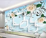 Panoramische Musterung Geometrische Wasser-Schmetterlings-Blumen-Rosa-Tapete 3D Woven 3d Tapete Wanddekoration fototapete wandbild Schlafzimmer Wohnzimmer-300cm×210cm