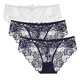 MOONBADI Damen unterwäsche Dame Unterhosen Hoher Taille Unterwäsche Weich Panties Tanga Unterwäsche Baumwolle und Spitze Atmungsaktive Unterhosen Hipster 3 Pack S Mischfarb