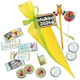 Steinbeck Einschulung - Schultüte gefüllt 36cm Schulkind 2024 - Schokolade Regenbogen-Lutscher Bleistift Radiergummi Geschenk