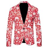 Herren Weihnachten Blazer Rentier Muster Anzugjacke Festlich Herren Anzugjacke Leichter Xmas Blazer für Männer Stilvoller Rentier Druck Anzug für Weihnachten Rot Herren Partyanzug, wassermelone, XXL