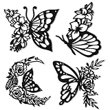 LOYIM 4 Stück Metall Schmetterling Wanddekorationen zum Aufhängen Schwarze Boho Wandkunst Metall Mondphasen Blumen Blatt Wanddekos für Wohnzimmer Schlafzimmer Badezimmer