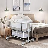 Nachttisch-Nachttisch, Baby-Baby-Baby-Bett 3-in-1, tragbares Reise-Babybett mit atmungsaktivem Netz und Matratze, verstellbares tragbares Bett für Säugling, Baby Mädchen Junge