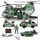 JOYIN 10-in-1 Jumbo Militär-Transporthubschrauber-Spielzeug-Set, einschließlich Hubschrauber mit realistischem Licht und Sound, Militär-LKW, Kajak-Boot, Motorrad, Armee-Männer-Actionfiguren
