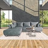 Ecksofa mit Kissen - Silber - Wohnlandschaft - 265x195cm - Sofa Couch - L-Form inkl. Zierkissen