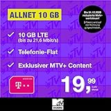 Telekom Handyvertrag MTV Mobile Allnet 10 GB - Internet Flat, Allnet Flat Telefonie in alle Deutschen Netze, MTV+, EU-Roaming, 24 Monate Laufzeit