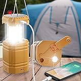 Solar Camping Laternen Wiederaufladbare mit Handkurbel, LED-Taschenlampe Lampe ohne Stromanschluss, 3000-mAh-Notstrombank, Campinglampe Batteriebetrieben, Wasserdicht zum Wandern, Überlebenskit
