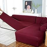 Yidaxing Sofa Überwürfe Sofabezug Elastische Stretch Sofabezüge für L-Form Sofa Abdeckung mit 2 Stücke Kissenbezug (Rot, 3 Sitzer + 3 Sitzer)