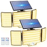 nipify 2 Stück Solarlampen für Außen mit Bewegungsmelder Warmweiss, 238 LED Solar Aussenleuchte mit Fernbedienung, 3 Modi IP65 Wasserdichte Solarleuchte für Garten Outdoor W