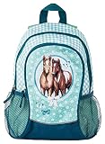 Mädchen Rucksack Kinder Pferde Kindergartenrucksack Pferd mit großen Fächern und Getränkenetz - 4 Liter - 35 x 27 x 15 cm, türk