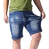 Herren Jeans Shorts Sommer Lässige Jeanshose mit elastischer Taille, Kordelzug und Taschen Plus Size Cargohose(4XL,Blau)