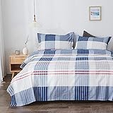Brandream Bettlaken-Set, 100 % Baumwolle, weiß, blau, tiefe Taschen, 45,7 cm, leicht, weich, pflegeleicht