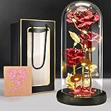 BoriYa Ewige Rose-Geschenke für Frauen,Roses im Glas,Muttertagsgeschenke für Mama,Infinity Rosen Geschenk für Freundin Geburtstag,Schöne und das Biest Rosen mit Licht,Sparkly Galaxy Rose in Glaskupp
