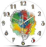 Wanduhr groß 12-Zoll-Afrika-Karte Farbe für Bürozimmer Stammes-Tattoo Afrika-Kunstkarte modernes Design Zuhause dunkler Kontinent Uhr Uhrwerk